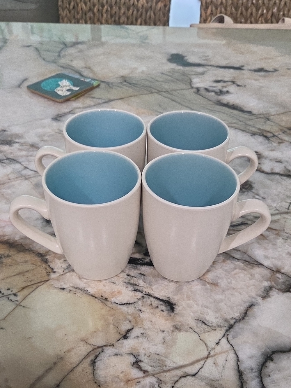 Set of 4 Thompson Pottery Luna Aqua Ceramic Mugs